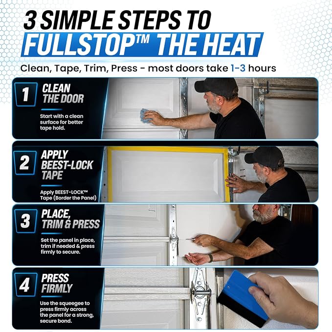 BEEST FULLSTOP Platinum Garage Door Insulation Kit - 16x8 & 16x7 ft Double Garage Door Insulation Panels w/ Threshold Seal, 16 Pre-Cut 24x48”, Window Films, Entry Draft Stoppers and Top & Side Seals