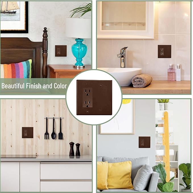 Bates- Combination Wall Plate, Mid-Size, 4.88"x4.94", Decorator/Blank, Brown Unbreakable Polycarbonate Thermoplastic, 2 Gang Wall Plate for Electrical Outlets