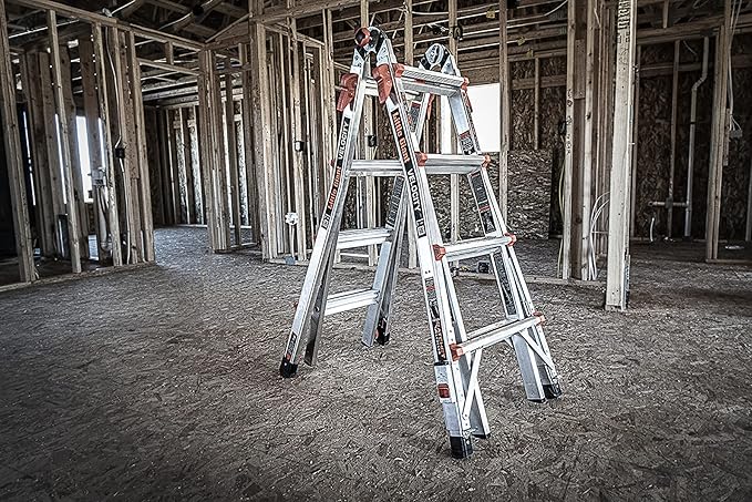Little Giant Ladders Velocity 17-Ft Folding Multi-Position Ladder, Aluminum, 300 lb Load Capacity, Type 1A Extra Heavy Duty, 18-Ft Reach, with Ratchet Levelers and Wheels (15417-801)