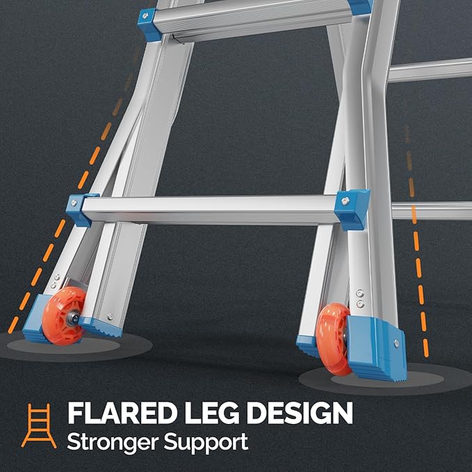 LUISLADDERS Ladder, A Frame Step Ladder Telescoping Ladder, Muti Position Folding Ladder Flared Leg & Wheels Design, 330 lbs Capacity Extension Ladder for Household Outdoor Work (17 FT)