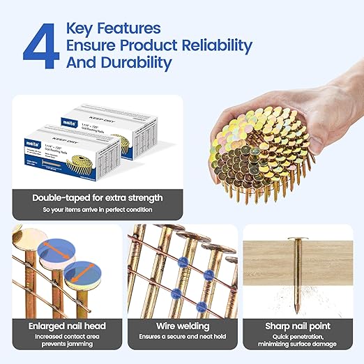 meite 14,400PCS Coil Roofing Nails 1-1/4 Inch Leg for Roofing Nailer Gun, 15 Degree Round Head Wire-Weld Collated Coil Nail, Pro Contractor-Pack Roofing Nails for Roofs Repair Asphalt Shingles