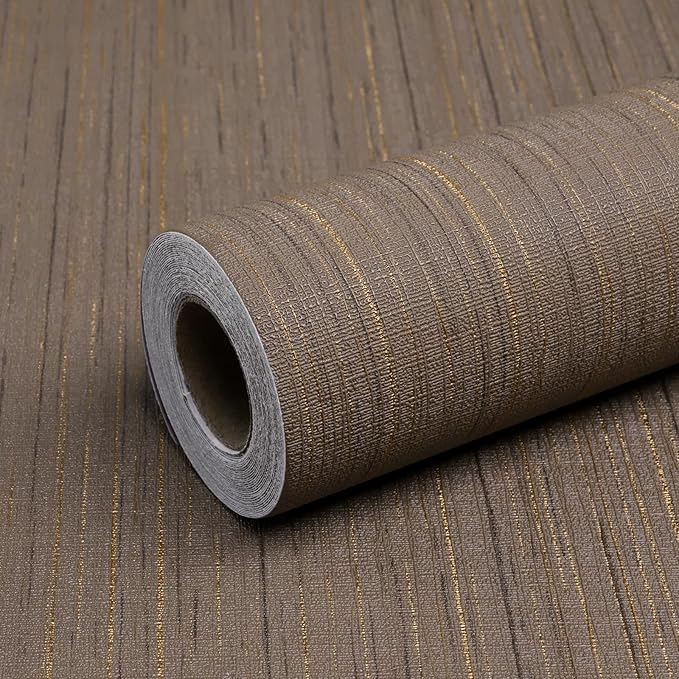 Brown Grasscloth Peel and Stick Wallpaper - 15.7"x120" Vintage Texture Removable Waterproof Wall Paper for Room Walls, Cabinets, Furniture, Drawers, Desk