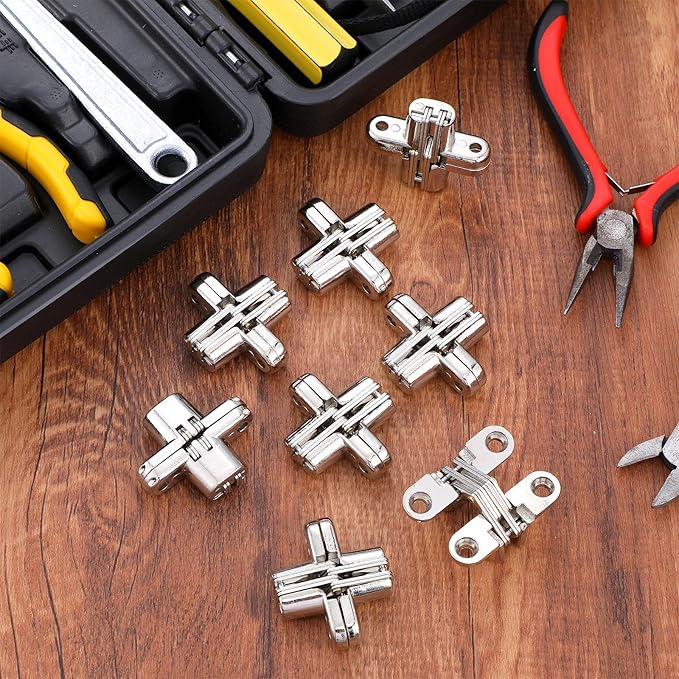 12 Packs Hidden Hinges for Cabinet Doors, 1-3/4" Stainless Steel Hidden Hinges, 180 Degree Invisible Hinge, Cross Concealed Hingesfor Cabinet, Folding Door, Folding Table and Cupboard