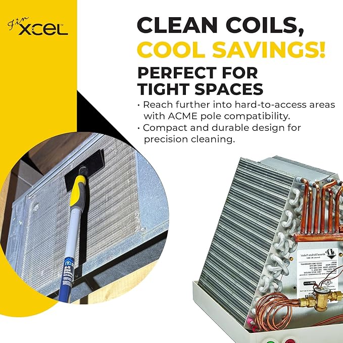 Coil Cleaning Brush for HVAC & AC – Evaporator & Condenser Coil Cleaner Tool, 135° Stainless Steel Pins, Heavy-Duty for Tight Spaces, Safe for Delicate Fins, ACME Pole Compatible