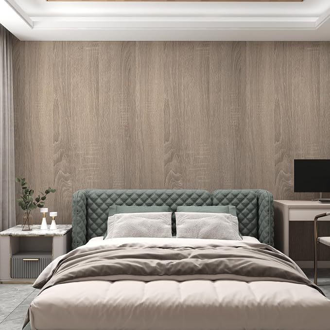 590"x31.5" Extra Wide Light Wood Wallpaper Gray Wood Grain Contact Paper | Boobest Peel and Stick Wallpaper Wooden Contact Paper Waterproof Self Adhesive Vinyl Wrap for Kitchen Bathroom Bedroom