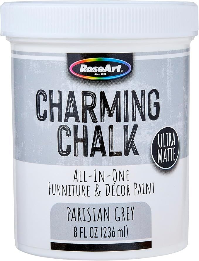 Charming Chalk All-In-One Furniture & Décor Paint - 8oz Parisian Grey, Ultra Matte Chalk Finish Paint, Ideal For All Techniques Including Distressing, No Prep Needed, Made In USA