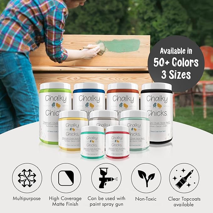 Chalky Chicks 16 Fl Oz Matte Overcast (Blue Gray) Chalk Paint for Furniture Without Sanding - No Prep Furniture Paint No Sanding All in One for Crafts, Wood, Walls, Cabinet, Metal, Dresser, Farmhouse