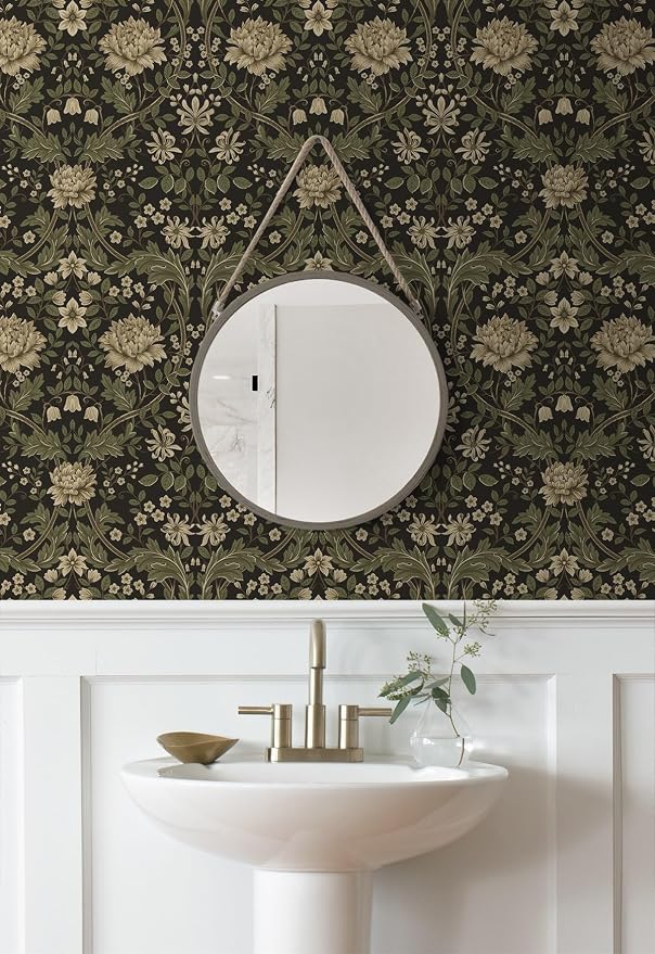 NextWall Honeysuckle Trail Floral Vintage Peel and Stick Wallpaper (Brown & Sage)