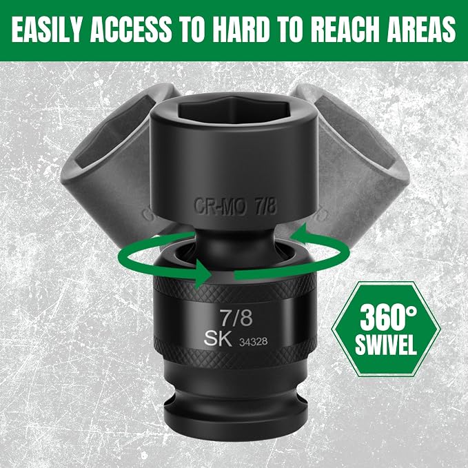 SK 1/2" Drive Swivel Impact Socket Set, Universal Joint Socket, 13-Piece | 1/2" to 1-1/4", Premium CR-MO Steel, SureGrip 6 Point Design, with Storage Case