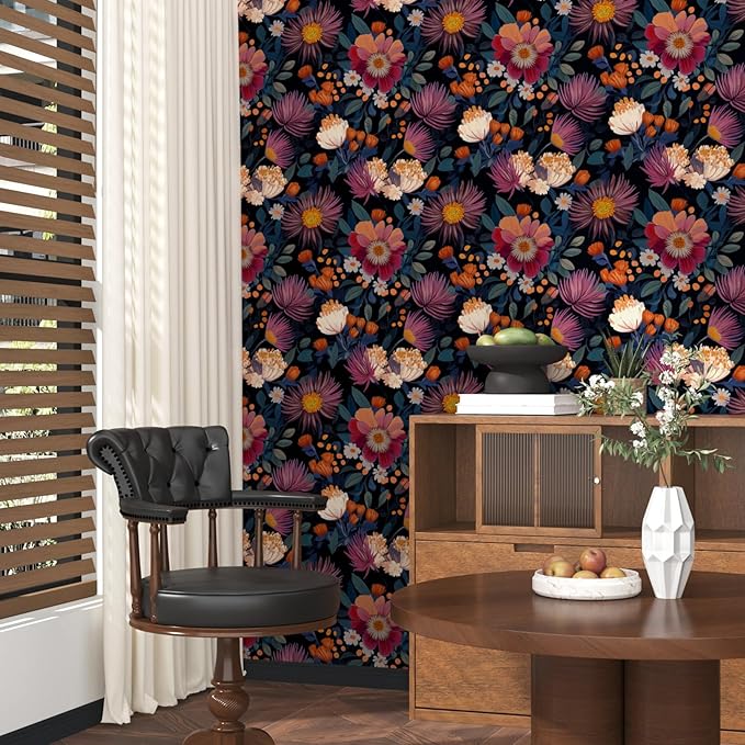 Vintage Pink Blue Daisy Floral Peel and Stick Wallpaper 17.5''x118'' | Self Adhesive/Removable/Waterproof/Thick Vinyl Contact Paper for Bathroom Bedroom Shelf Cabinet Drawer,Prepasted,Easy Peel
