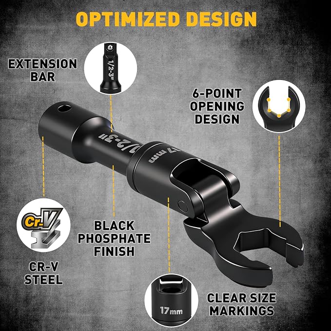 8-Piece Flex Head Crows Foot Wrench Set, Metric 12 14 16 17 18 19 mm with Extension Bar, 3/8" & 1/2" Drive Crowsfoot Line Wrenches Set, Access Fasteners in Tight Spaces