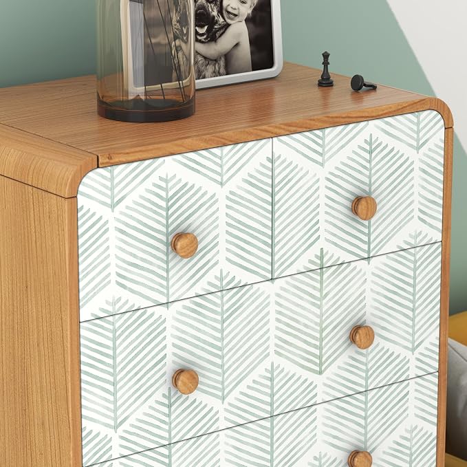 Modern Peel and Stick Wallpaper 17.3''×591'' Geometric Wallpaper Boho Contact Paper Green and White Self-Adhesive Wall Paper Removable Decorative Wallpapers for Bedroom Bathroom Cabinets Decor Vinyl