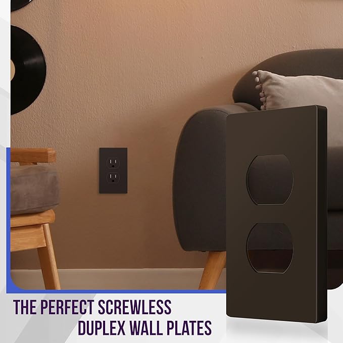 ENERLITES Screwless Duplex Wall Plate, Child Safe Receptacle Outlet Cover, Standard Size, 1-Gang 4.68" x 2.93", Unbreakable Polycarbonate Thermoplastic, UL Listed, SI8821-BR, Glossy, Brown