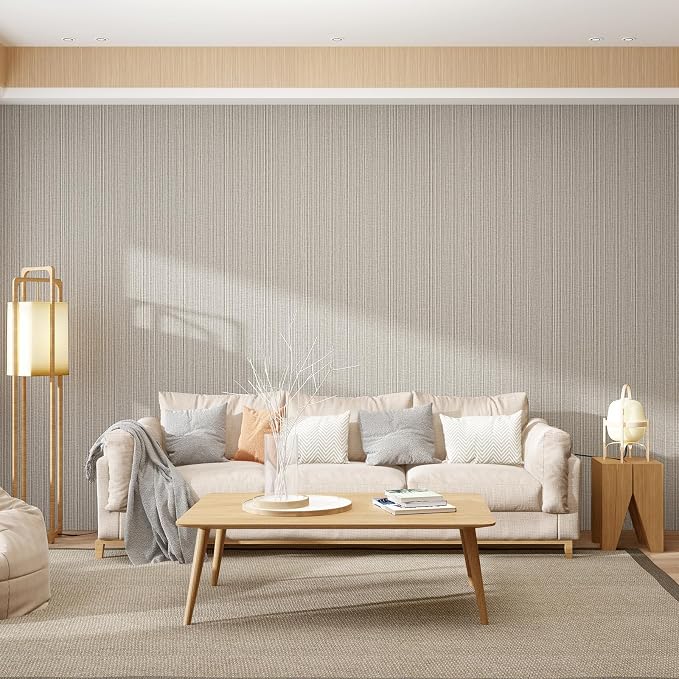 Mocha Brown Faux Grasscloth Wallpaper Peel and Stick Linen Textured 24"x394" Upgraded Thick Self-Adhesive Waterproof Neutral Decorative Contact Paper Vinyl Film Roll for Wall Bedroom Kitchen