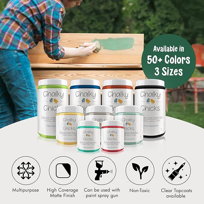 Chalky Chicks 16 Fl Oz Matte Shamrock (Dark Green) Chalk Paint for Furniture Without Sanding - No Prep Furniture Paint No Sanding All in One for Crafts, Walls, Cabinet, Metal, Dresser, Farmhouse