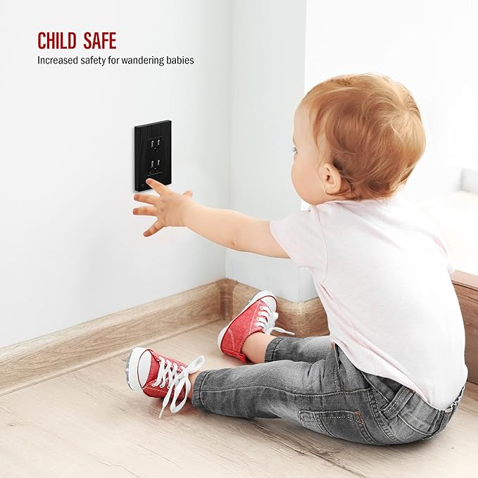 ENERLITES Decorator Light Switch or Receptacle Wall Plate, Screwless Wall Plate, Standard Size, 1-Gang 4.68" x 2.93", Polycarbonate Thermoplastic, UL Listed, SI8831-BBK, Brushed Black