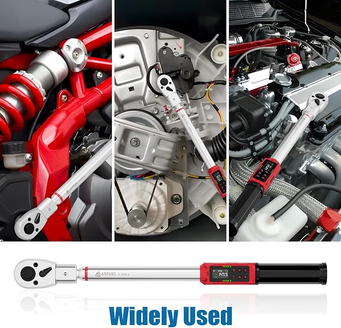 Adjustable Digital Torque Wrench, 2.2-147.5 Ft.lb, ±1% Accuracy | 3-200 Nm, 45mm Jaw & 1/2" Ratchet, 14×18mm Open End, Vibration, Buzzer and LED Indicator, for HVAC, Split AC, Auto, Plumbing