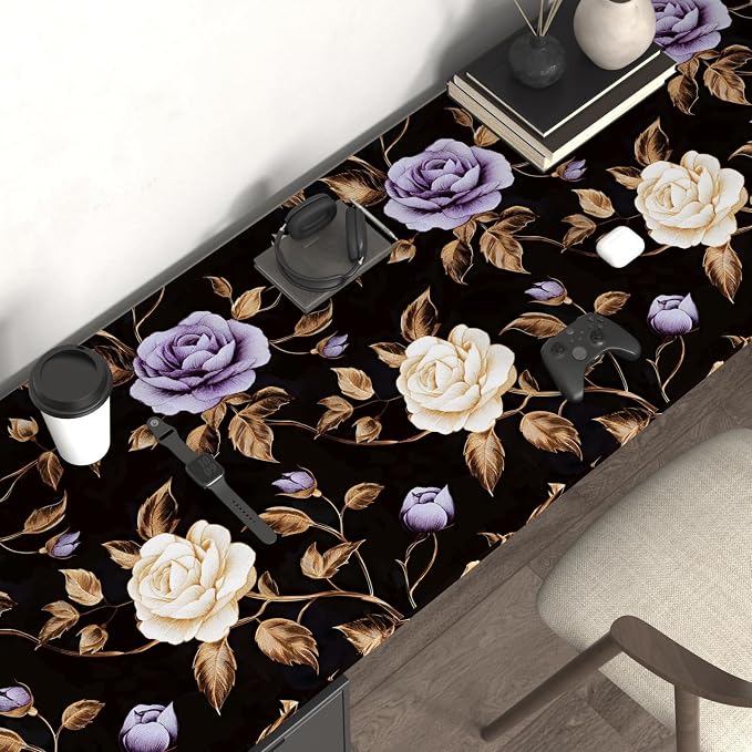 Dark Purple Gold Rose Floral Wallpaper Peel and Stick 17.5''x393'' | Self Adhesive/Removable/Waterproof/Thick Vinyl Contact Paper for Bathroom Bedroom Shelf Cabinet Drawer,Prepasted,Easy Peel
