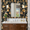 Simon&Siff Vintage Floral Peel and Stick Wallpaper 17.3" x 480" | Black Gold Botanical Contact Paper, Removable Wall Paper, Renter Friendly, for Cabinets, Furniture, DIY Decor