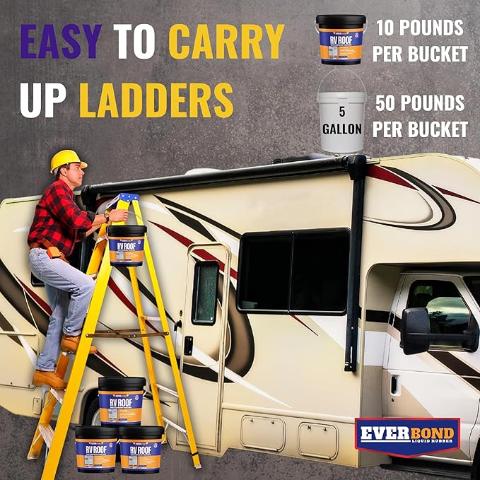 Everbond RV Roof Coating, Solar Reflective RV Roof Sealant, Waterproofing for Campers, Trailers, RVs, White, 3 Gallons