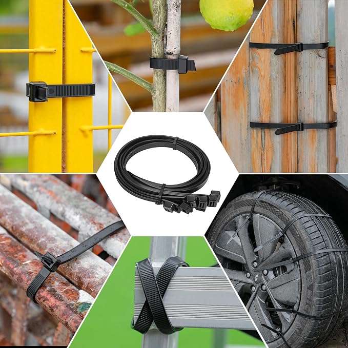 Long Zip Ties Heavy Duty 24 inch，400 LBS Tensile Strength With Double Sided Toothed Super Durable Cable Ties ，Extra Large Wire Ties Adjustable Nylon Tie Wraps for Indoor Outdoor （100 Pack Black）