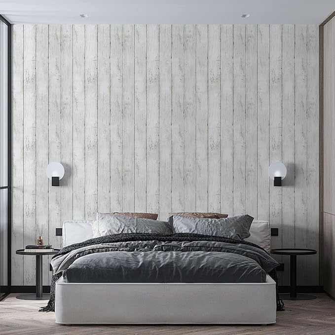 Shiplap Peel and Stick Wallpaper, Contact Paper for Classroom Home Decor | 17.7"x205" Removable Self-Adhesive White Wood Plank Film, Farmhouse Decor for Bulletin Board Desk Cabinet & Home Renovation