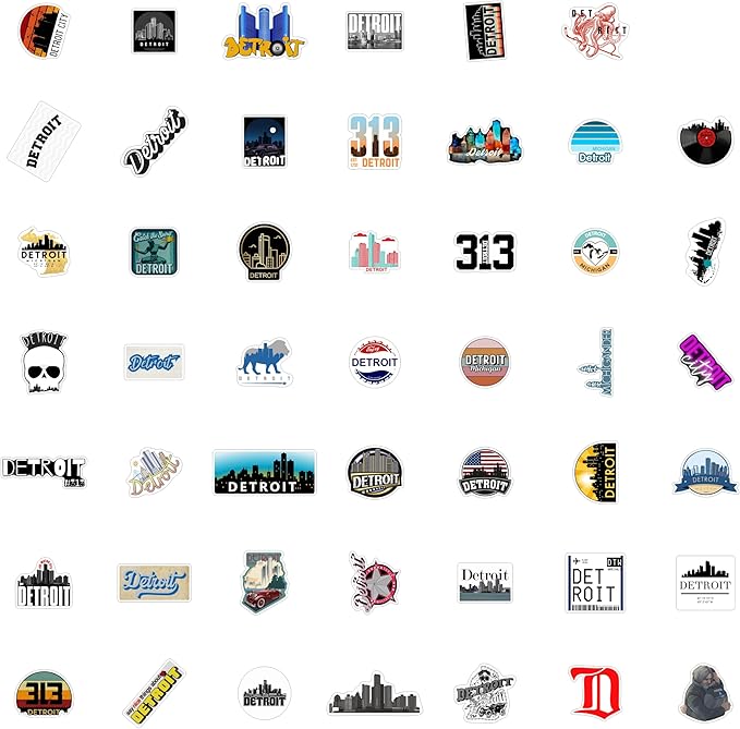 BulbaCraft Detroit Stickers for Water Bottle and Laptop - Detroit Party Supplies & Decorations, Waterproof Vinyl Decals, City and Landmark Stickers, Gifts for Women & Men