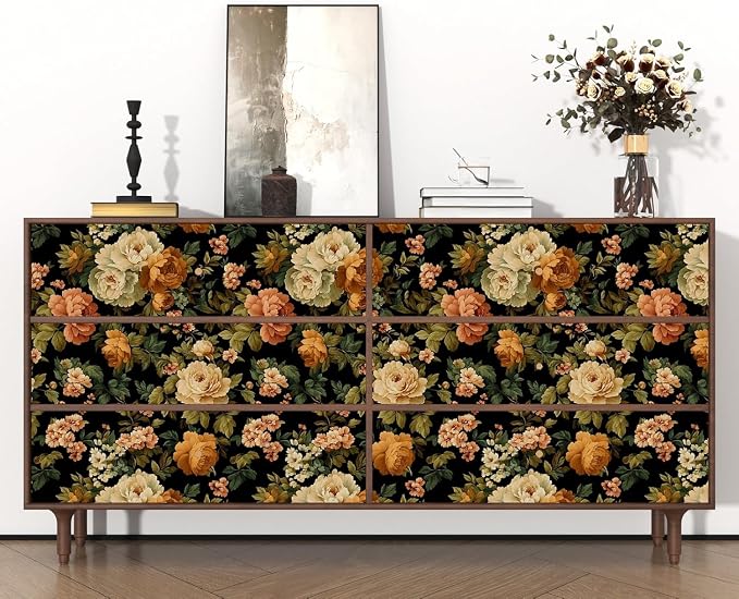 Fvlow Vintage Peony Floral Peel and Stick Wallpaper 17.4" x 394" | Renter Friendly, Removable & Waterproof, Vinyl Easy Install for Bedrooms, Bathrooms, Kitchens, Cabinets and Home Decor