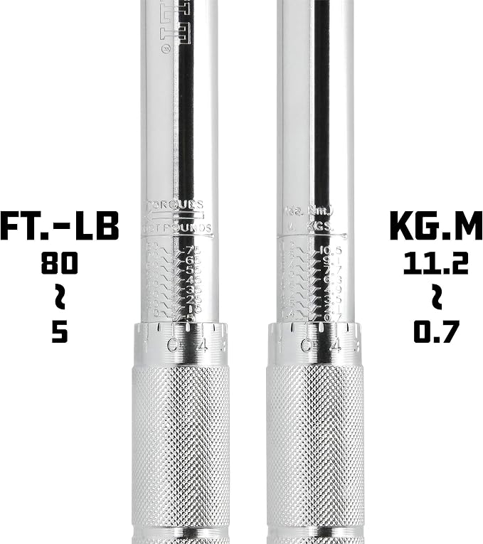 Powerbuilt 3/8-Inch Micrometer Torque Wrench, 5-80 Foot/Pounds and 0.7-11.2 Meter/Kilograms, Reversible Ratchet Clicks, Lockable - 644998