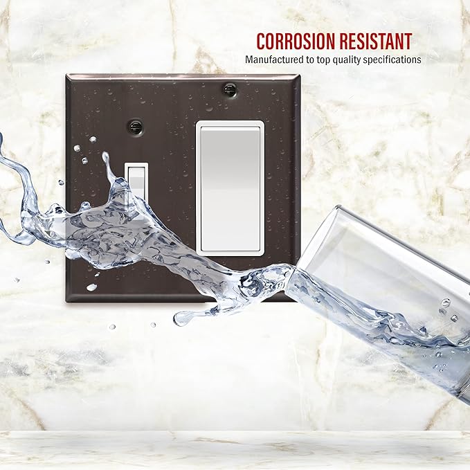 ENERLITES Combination Toggle Switch and Decorator Receptacle Metal Wall Plate, Corrosion-Resistant, Stainless Steel 201, Standard Size 2-Gang 4.50" x 4.57", UL Listed, 771131-BBK, Brushed Black