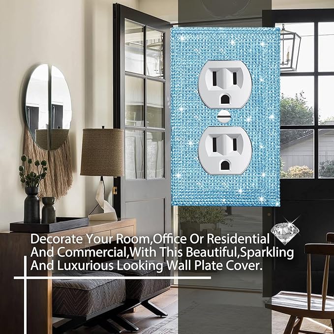Shiny Blue Rhinestones Outlet Light Switch Plate Decorative Outlet Covers Rhinestone Blue Outlet Cover Wall Plates Light Switch Cover Plate