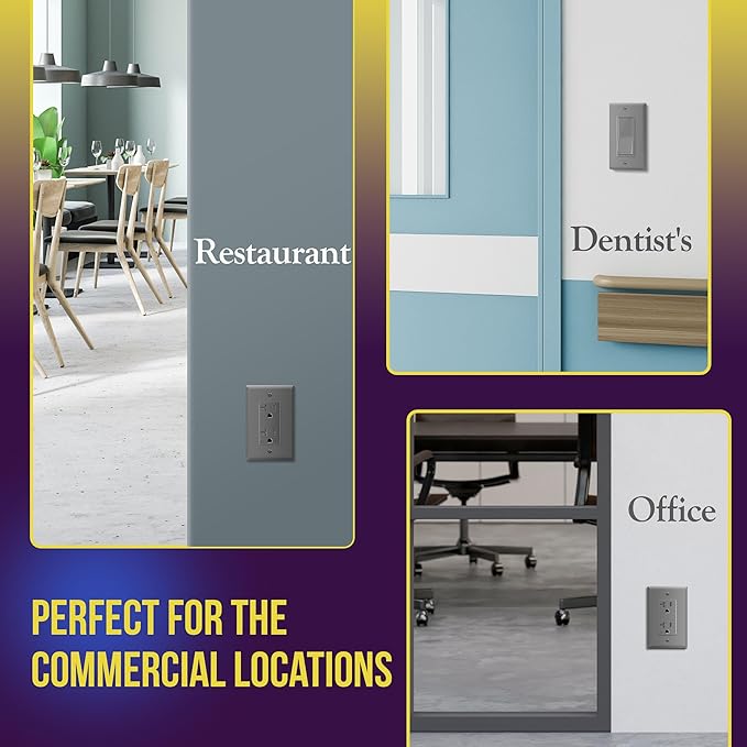 ENERLITES Decorator Light Switch or Receptacle Outlet Wall Plate, Gloss Finish, Mid-Size 1-Gang 4.88" x 3.11", Unbreakable Polycarbonate Thermoplastic, UL Listed, 8831M-GY-10PCS, Gray, 10 pack
