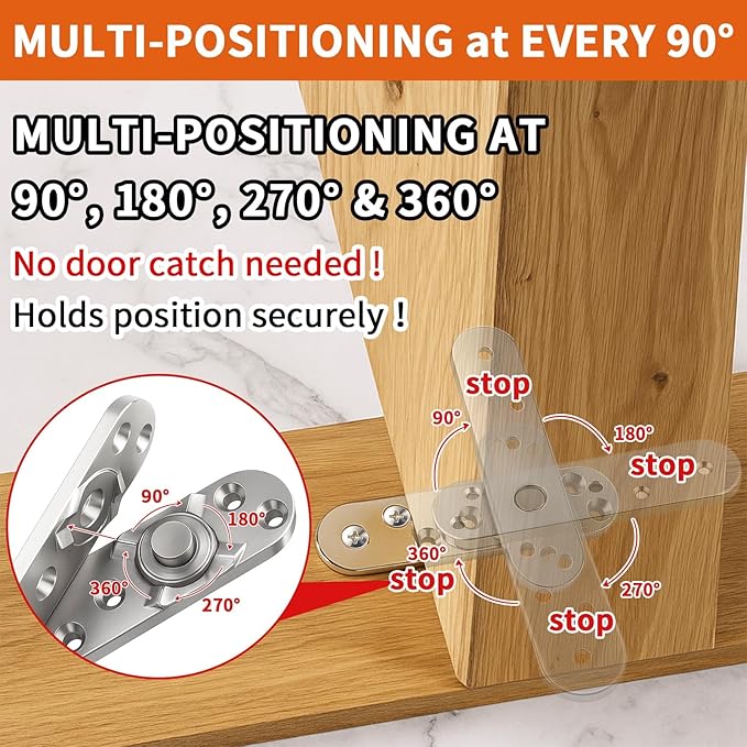 TamBee Heavy Duty Pivot Hinge Hold Open Hidden Door Hinge - 1100 Lbs Load, Locking 90 Degrees, 304 Stainless Steel, Concealed for Secret Doors, Bookshelf Doors and Bookcase Door 4213