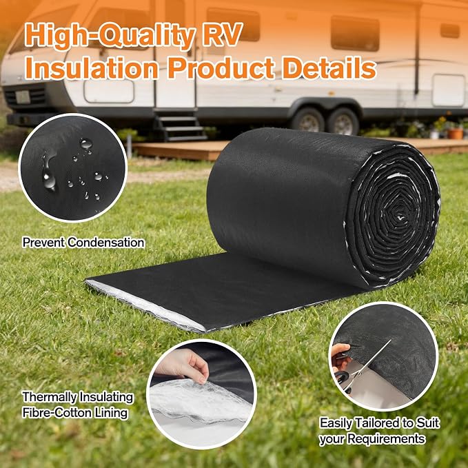 RV Camper Insulation Roll, Water-Resistant Thermal & Sound Barrier, ‎Automotive Camper Van Insulation 16.5" x 315" for Van Conversions, RVs, Trucks