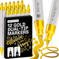 ARTISTRO 12 Gold Precision Dual-Tip Acrylic Paint Markers – Paint Pens Set with Dot & Fine Tips for Fabric, Rock, Glass, Wood, Coloring Books – Classroom & Art Supplies Gift Teacher Appreciation Gift