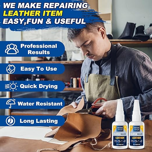 Meuvcol Leather Glue 100g, Fast-Setting Leather Repair Adhesive for Purses, Shoes, Car Seats, Suede & Upholstery, Clear-Drying Strong Bond for Leather, Includes 6 Precision Tips
