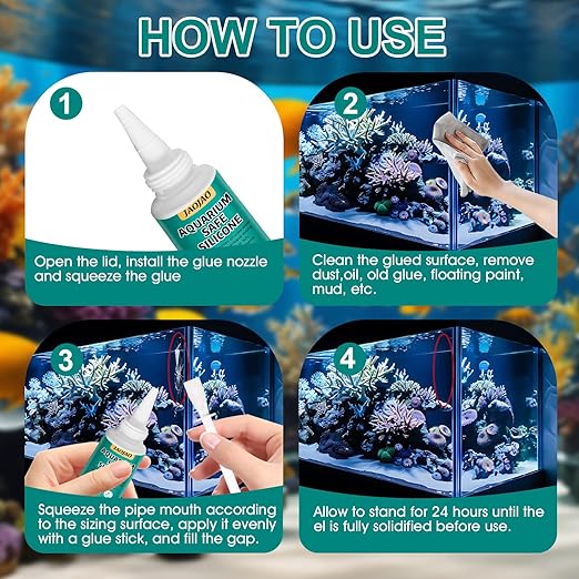 JAOJAO Black Aquarium Silicone, Aquarium Safe Silicone Sealing Waterproofing Strong Adhesion Fish-Safe Fast Curing Good Flexibility Underwater Bonding for Fish Tank Pools, 120ml
