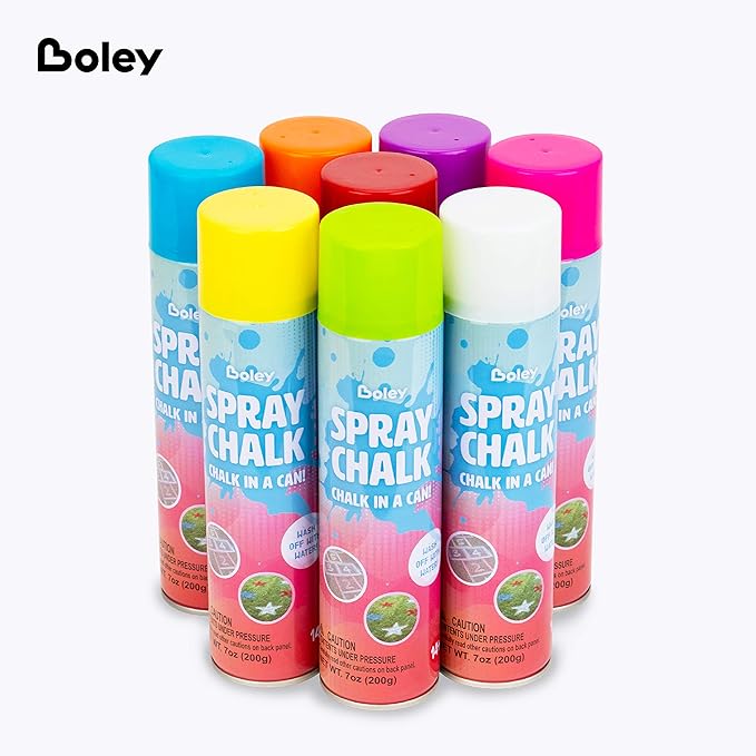 Boley Spray Chalk – 8 Pack Washable Chalk Spray Paint, 7 oz Each, Non-Toxic, Vibrant Outdoor Colors for Pavement, Grass, Sand & Snow – Fun Gift for Teens & Families, Ages 14+