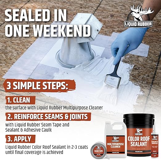 Liquid Rubber Color Roof Sealant- Elastomeric Waterproof Coating for Flat, Low-Slope & Metal Roofs, Flexible UV-Stable Membrane, Medium Brown, 5 Gallon