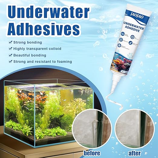 JAOJAO Aquarium Safe Silicone, Aquarium Silicone Clear Underwater Sealant Marine Waterproof Strong Adhesion Good Flexibility Underwater Bonding for Fish Tank, Pools Transparent, 120ml