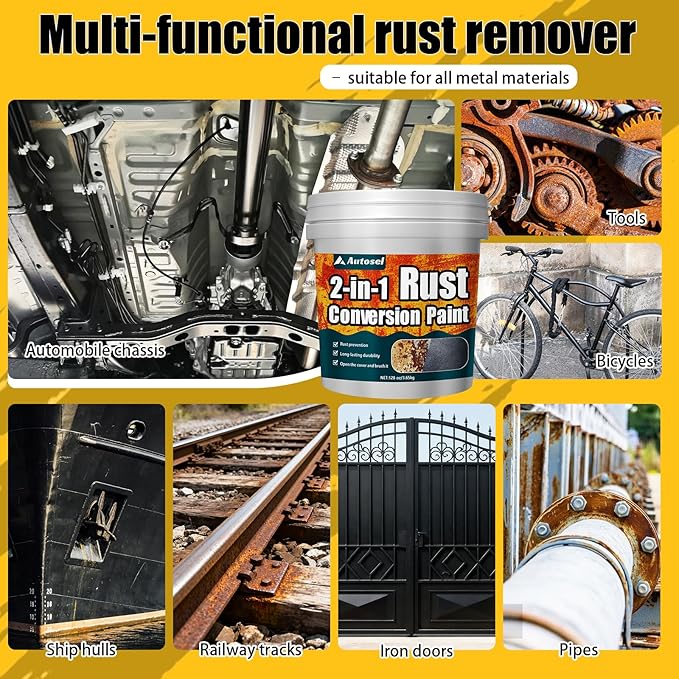 2-in-1 Rust Converter Paint for Metal, 128 Oz Black Rust Inhibitor & Rust Reformer, Rust Conversion Paint, Anti Rust Paint for Metal,Quick-drying, Industrial Grade for Car, Trailer, Steel, Equipment