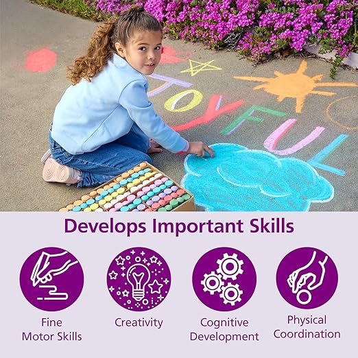 Colorations Jumbo Washable Chalk, Set of 126, Each Piece 4” x 1”, Bulk Outdoor Play Supplies, Non-Toxic, 4+, Classroom Must Haves, Party Favors