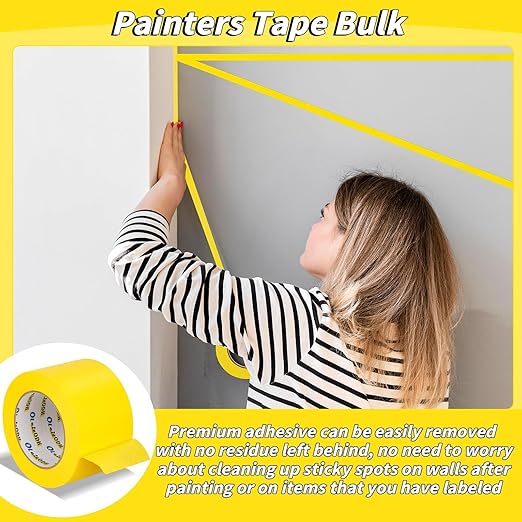 Oleitodh 22 Rolls Yellow Painters Tape Bulk 2 inch x 55 Yards, Painters Masking Tape No Residue Wall Painting Tape Artist Tape Trim Edge Finishing Tape for Wall Painting Decoration DIY Supplies