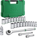 SK 1/2" Drive Socket Set with 216-P Ratchet, 23-Piece, SAE & Metric Sockets | Quick-Release Ratchet, SuperKrome Finish, Premium CR-V Steel, Heat Treated, with Storage Suitcase