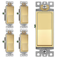 ENERLITES Elite Series Decorator Rocker Light Switch, 15A 120V/277V, Gloss Finish, Single Pole, 3 Wire, Grounding Screw, Residential Grade, UL Listed, 91150-GD5P, Gold Color (5 Pack)