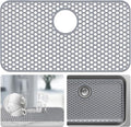 Sink Protectors for Kitchen Sink - 26"x 14" with Rear Drain Hole Heat Resistant Easy Clean Non-slip Silicone Kitchens Sinks Mat for Bottom of Kitchen Sinks Stainless Steel(Grey)-66x35CM