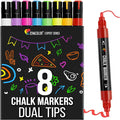 Zenacolor Liquid Chalk Markers - Dual Tips, 8 Vibrant Colors, Non-Toxic, Quick-Drying, Erasable for Blackboard, Windows, Glass, Cars - 24 Labels Included