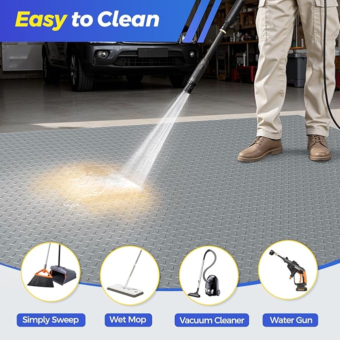 8x21 FT Garage Floor Mat, 2.8mm Thickened Garage Flooring Heavy Duty Rubber Garage Floor Mats for Under Car, Diamond Plate Garage Mat for Garage, Workshop, Enclosed Trailer