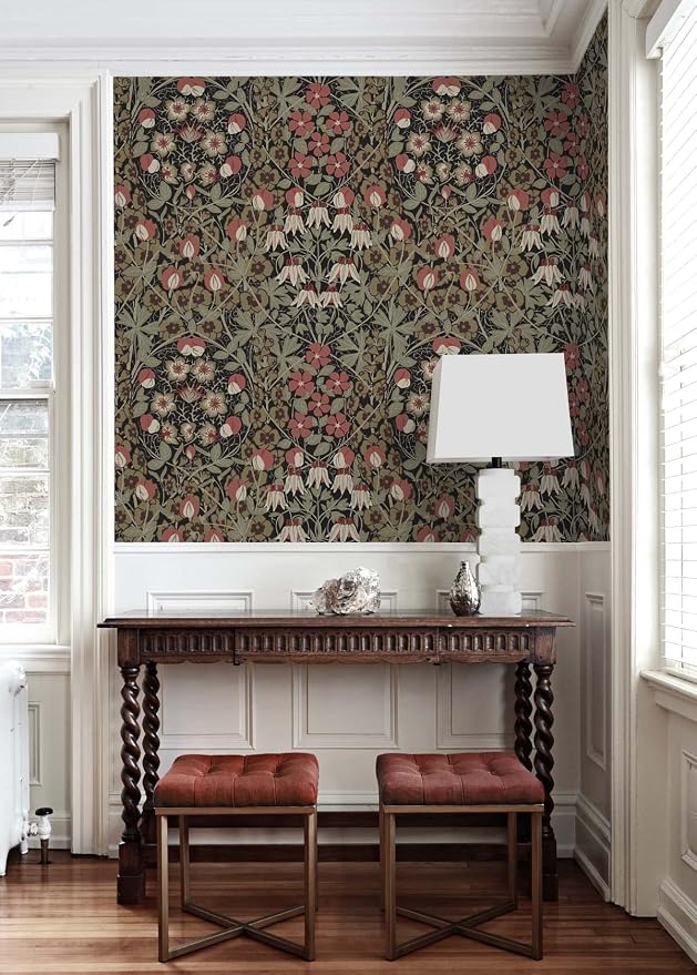 NextWall Tulip Garden Floral Peel and Stick Wallpaper (Ebony & Red Clay)