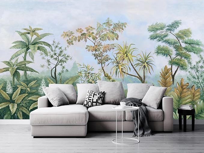 Cliouar-Tropical Plants Southeast Asia Oil Painting Forest Wallpaper Mural Bedroom Living Room Decoration 158" x 110"(Not Peel and Stick)